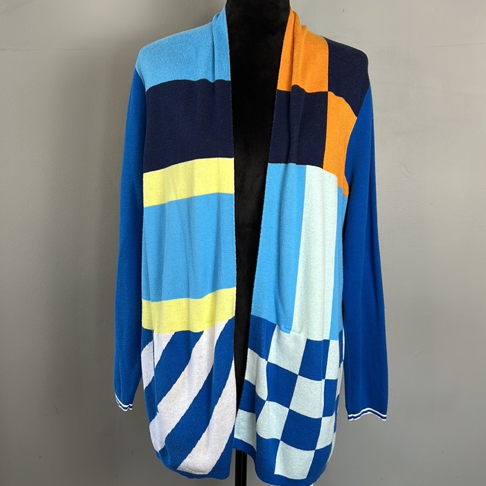Bold & Bright Multi Color Multi Pattern Cardigan Sweater with Pockets - Picture 4 of 7